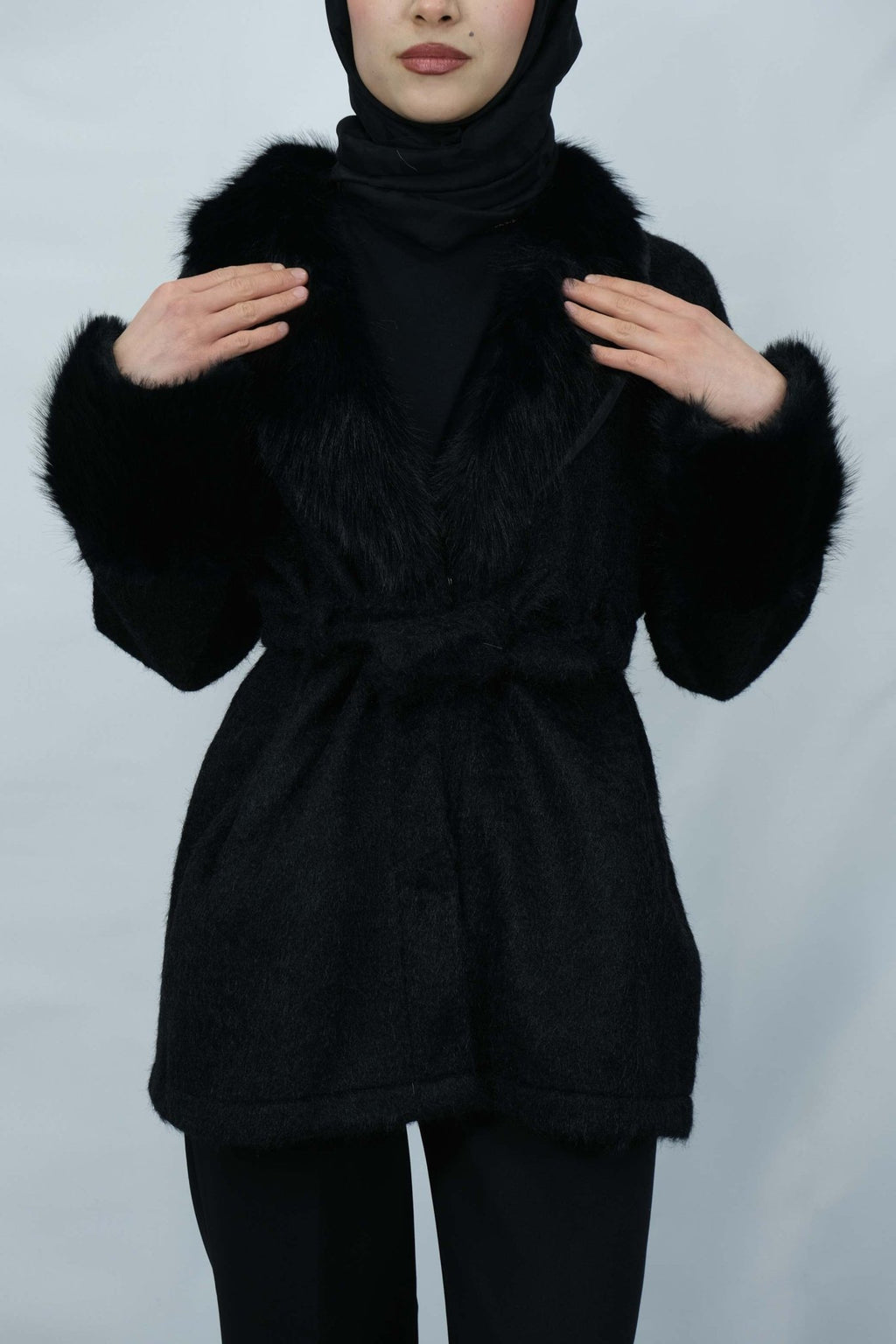 Kürk Detaylı Kuşaklı Buklet Kaban 3043 - Desfita