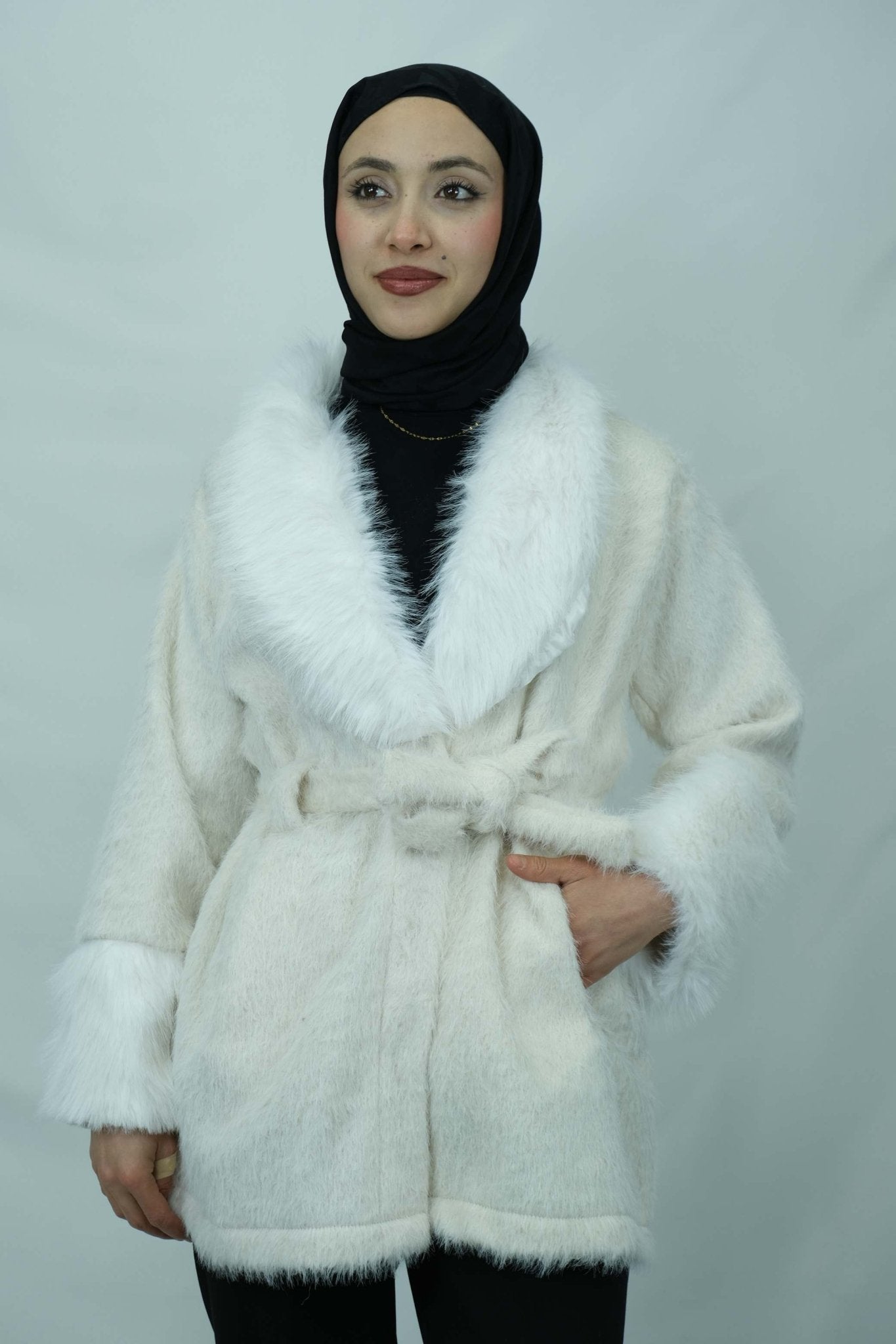 Kürk Detaylı Kuşaklı Buklet Kaban 3043 - Desfita