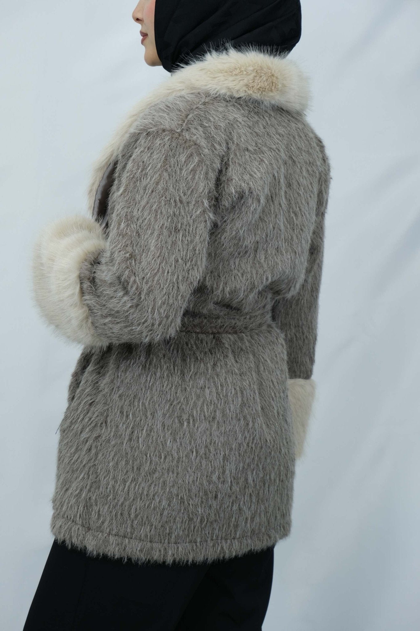 Kürk Detaylı Kuşaklı Buklet Kaban 3043 - Desfita