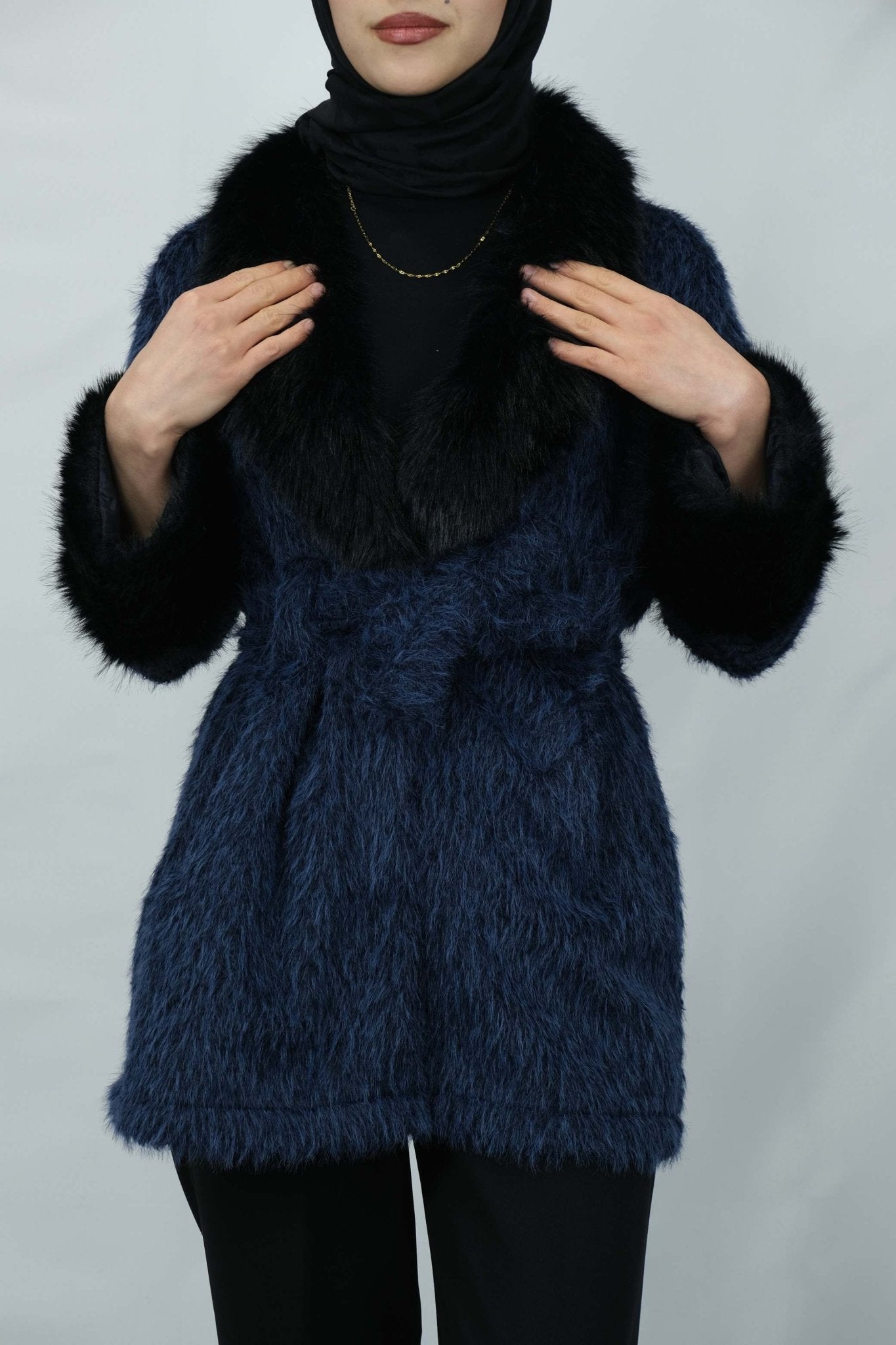 Kürk Detaylı Kuşaklı Buklet Kaban 3043 - Desfita