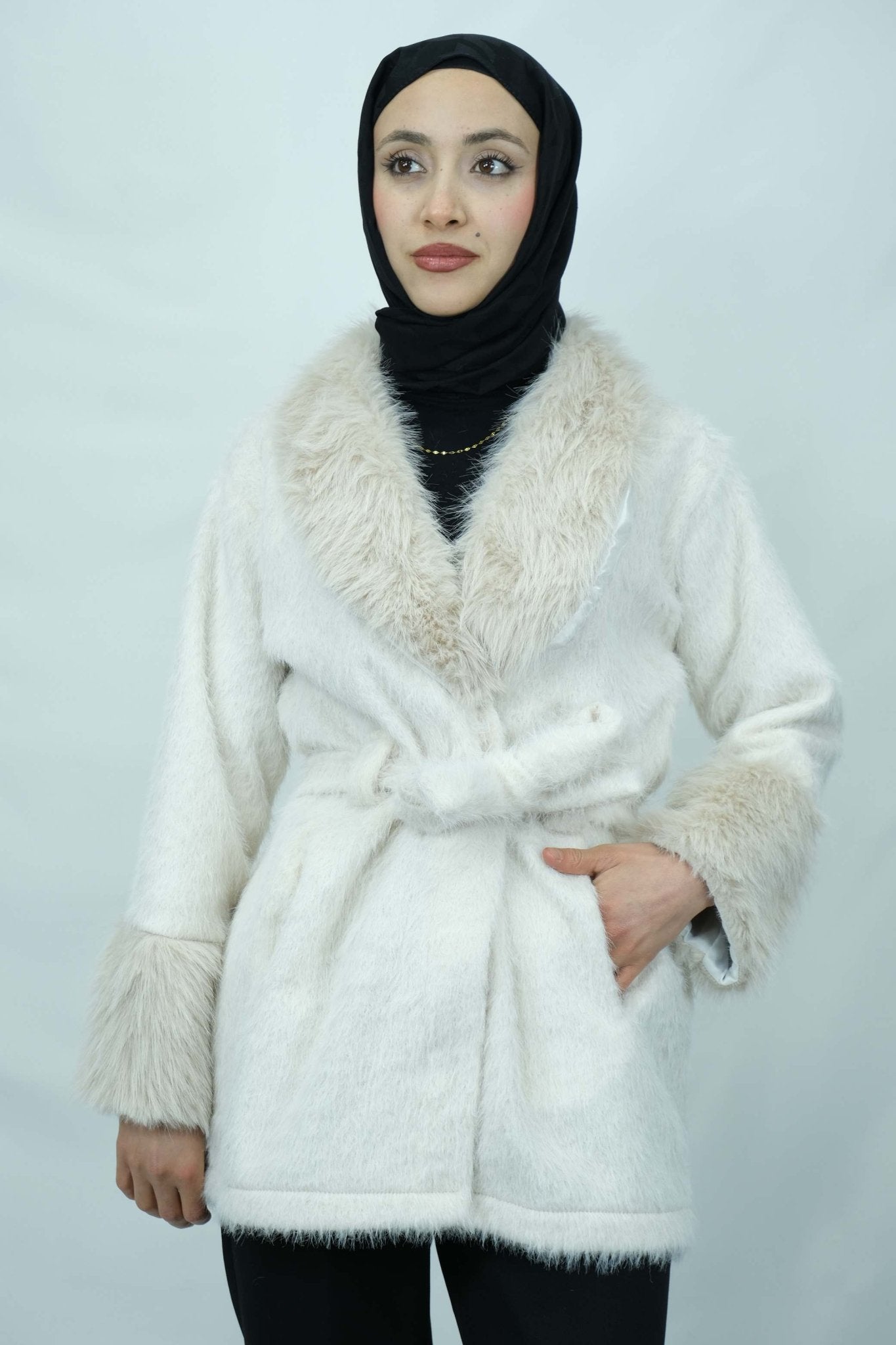 Kürk Detaylı Kuşaklı Buklet Kaban 3043 - Desfita