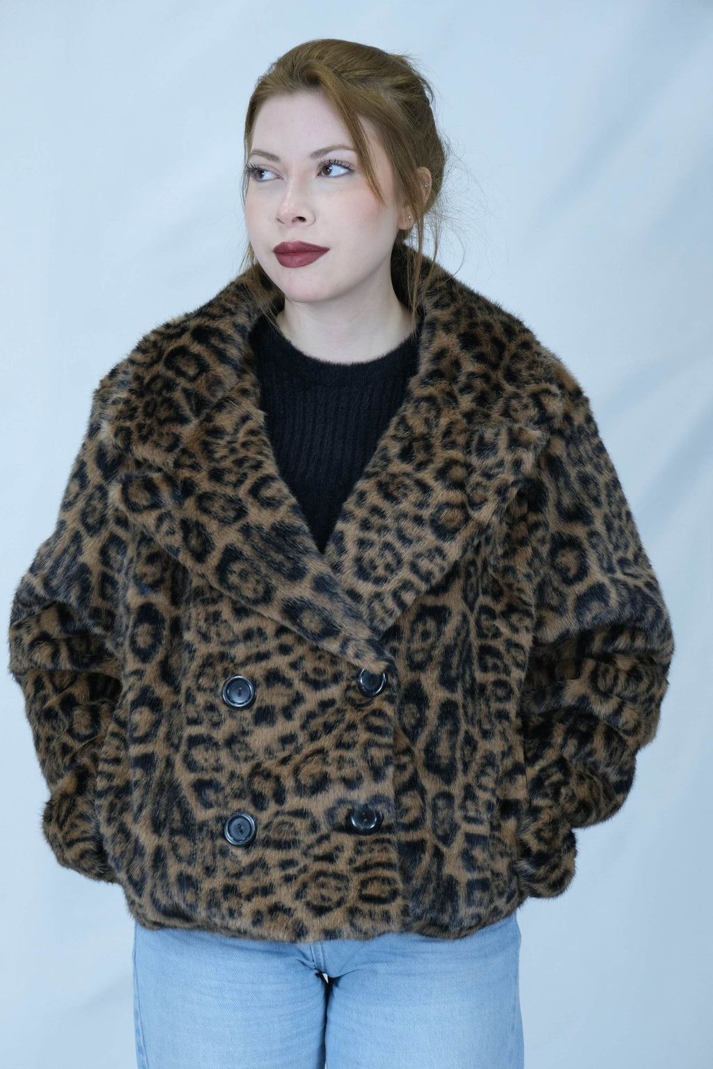 leopar desenli kürk ceket 6962 - Desfita