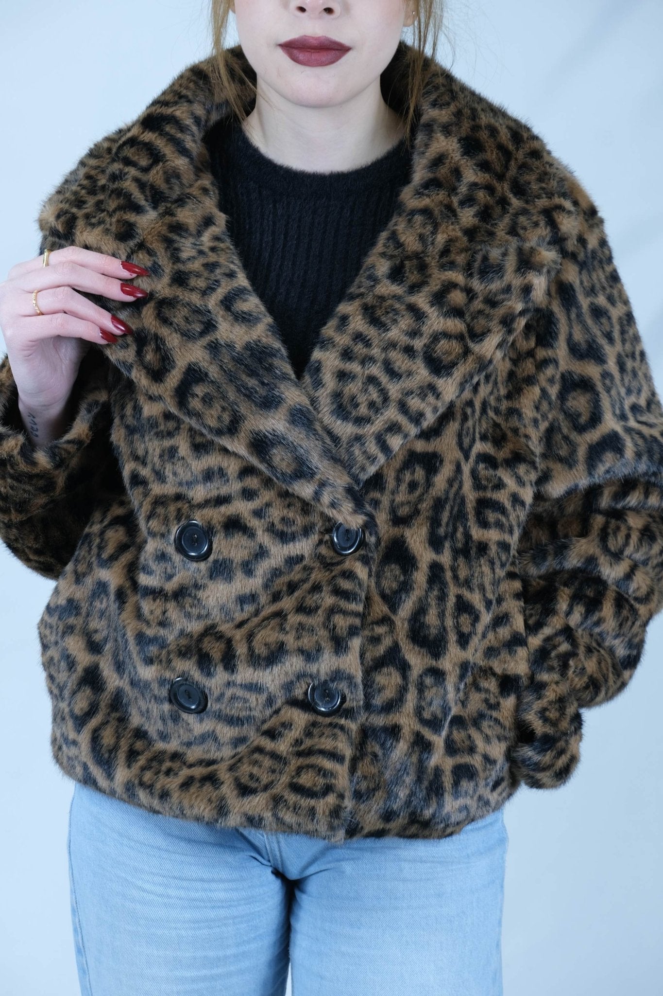 leopar desenli kürk ceket 6962 Ürün ikincil görseli