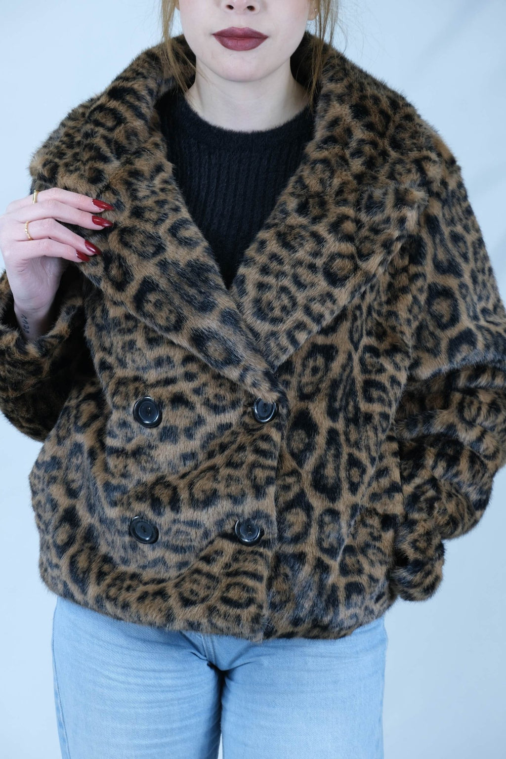 leopar desenli kürk ceket 6962 - Desfita