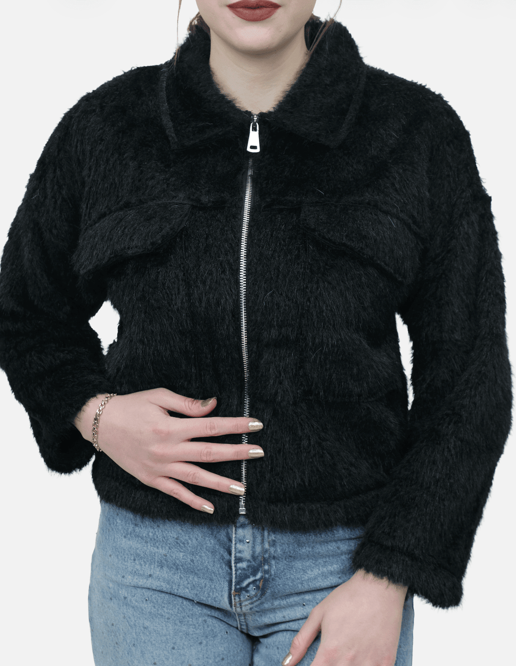 Tüylü Fermuarlı Ceket - 55007 - Desfita