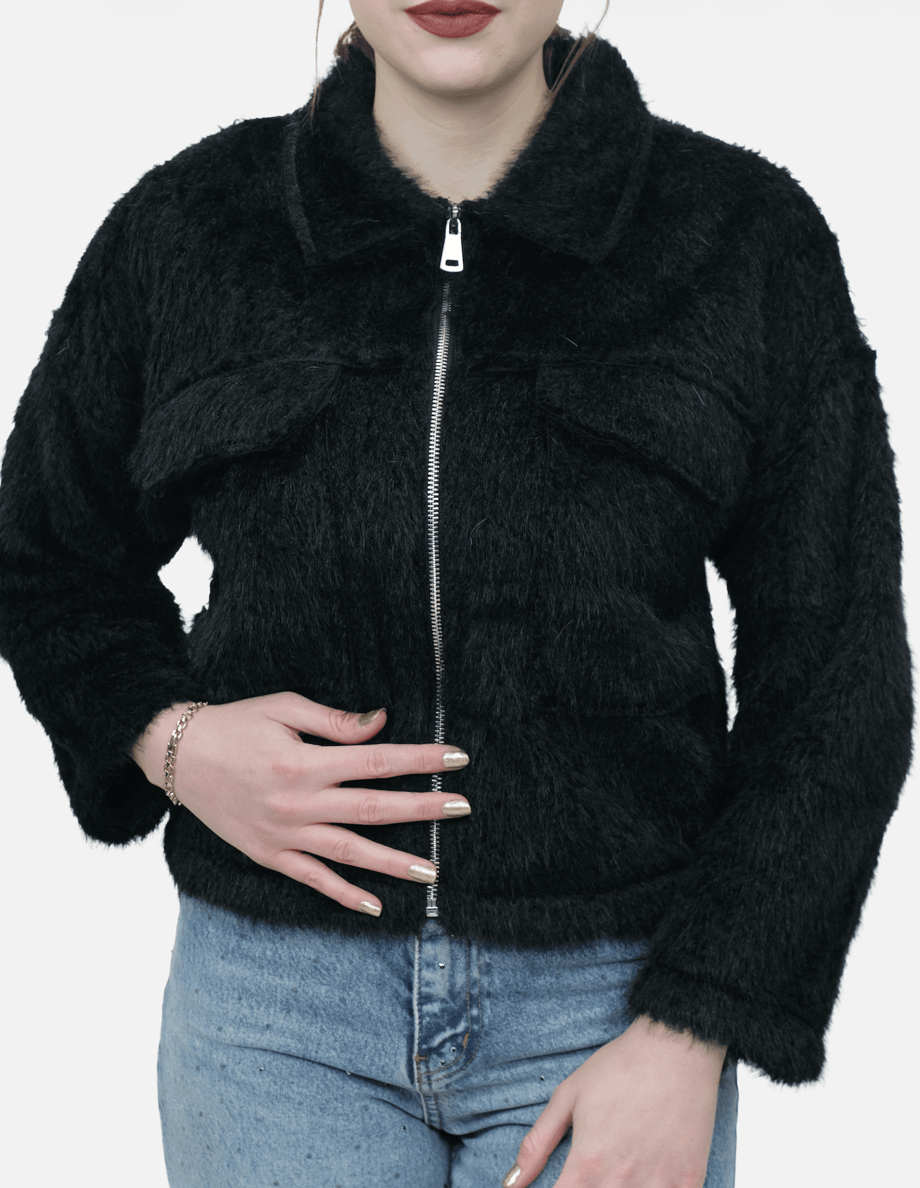 Tüylü Fermuarlı Ceket - 55007 - Desfita