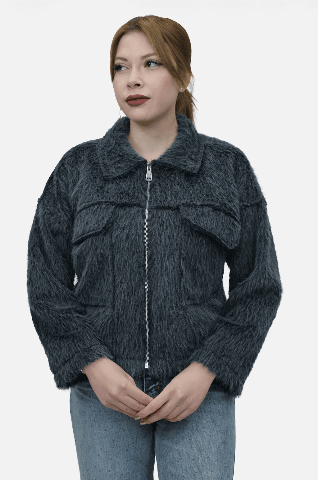 Tüylü Fermuarlı Ceket - 55007 - Desfita