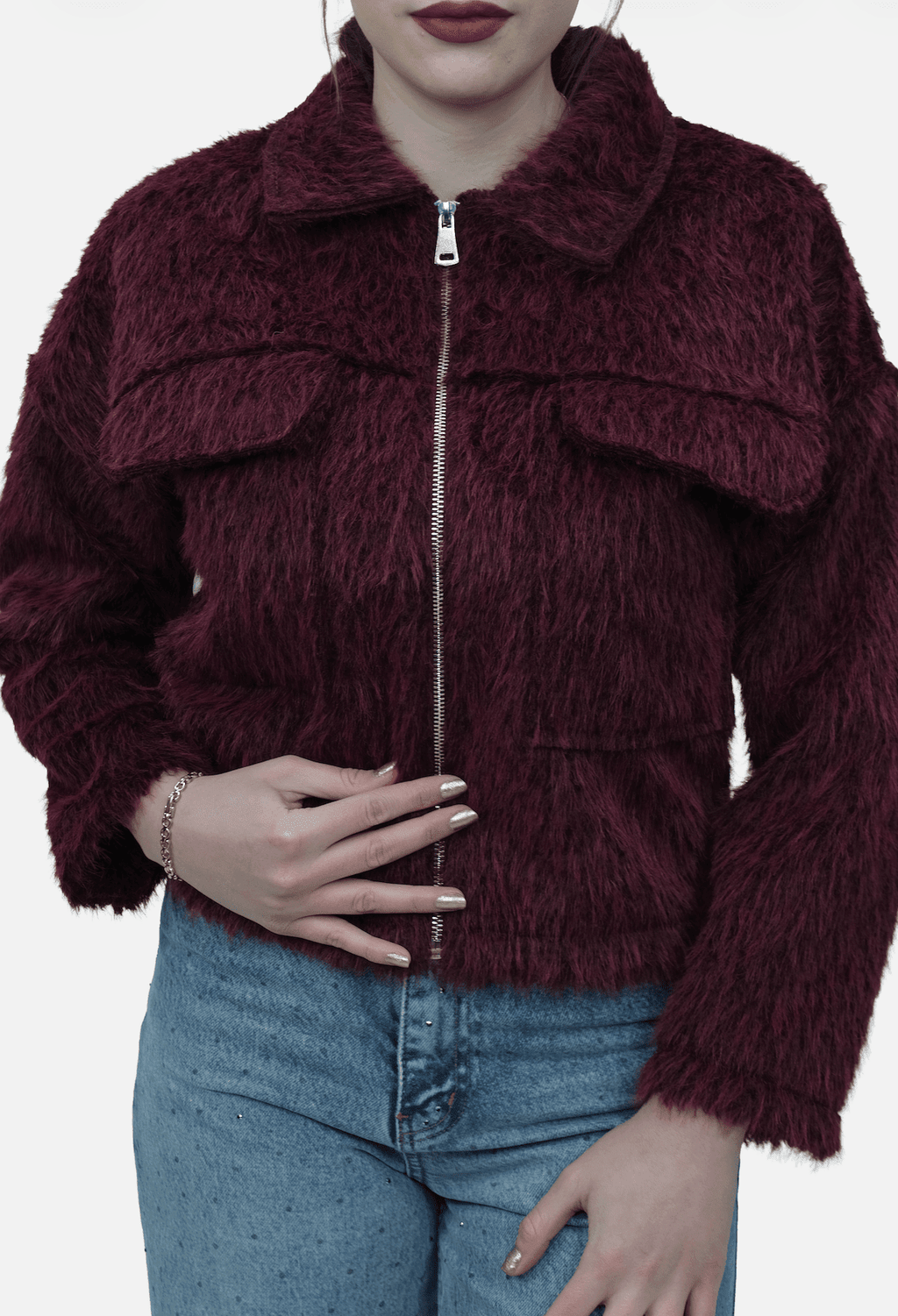 Tüylü Fermuarlı Ceket - 55007 - Desfita