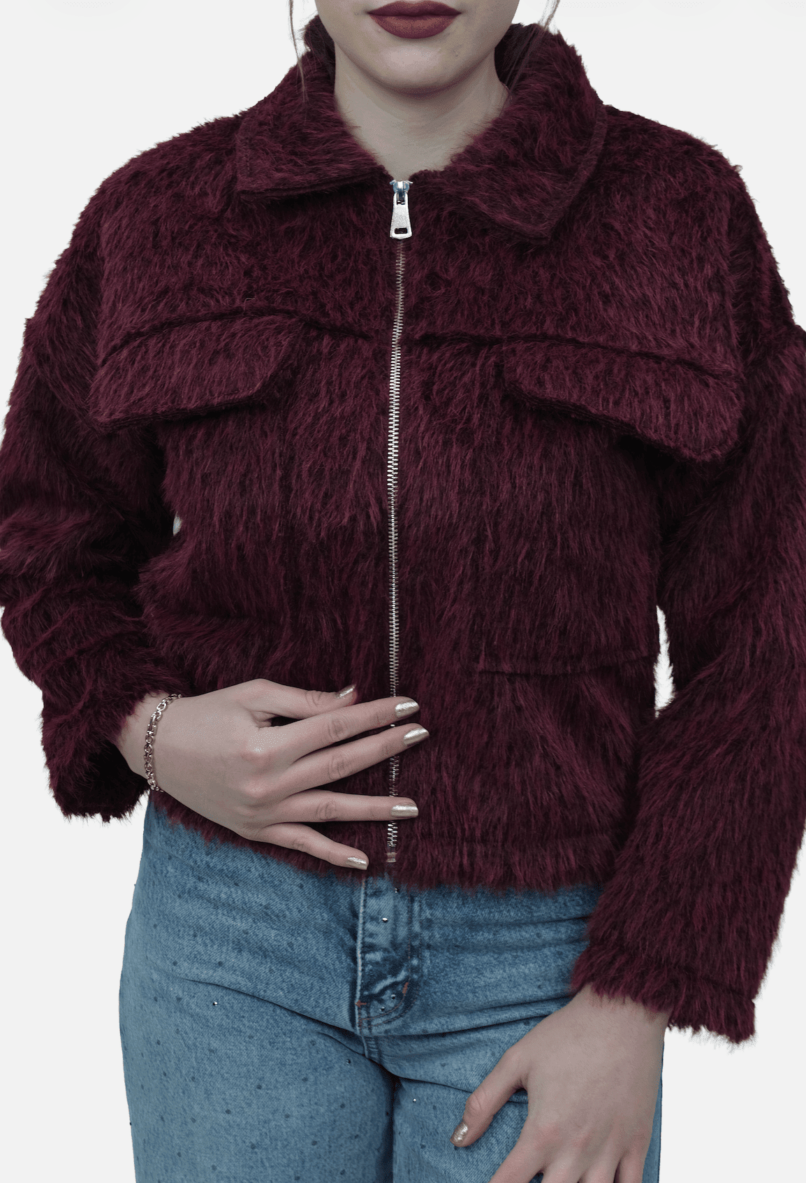 Tüylü Fermuarlı Ceket - 55007 - Desfita