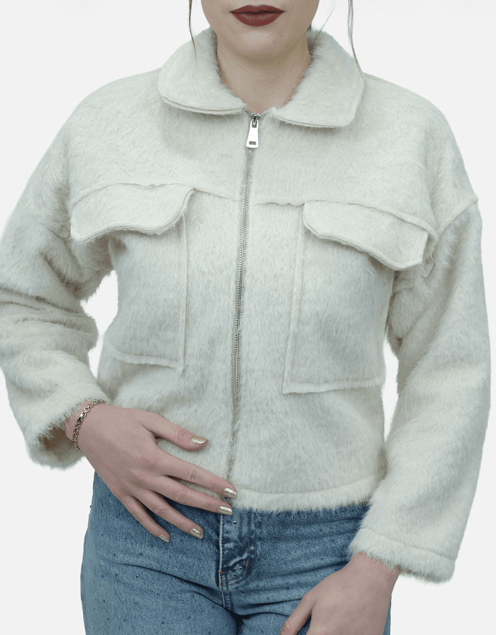 Tüylü Fermuarlı Ceket - 55007 - Desfita