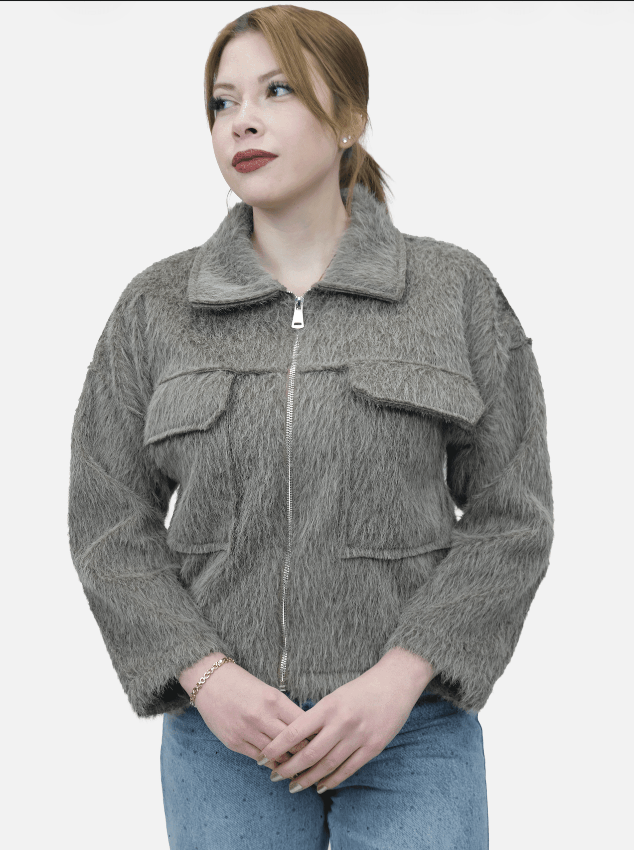 Tüylü Fermuarlı Ceket - 55007 - Desfita