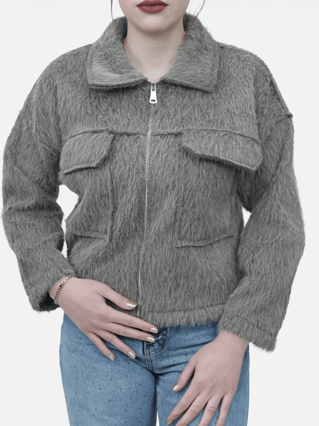 Tüylü Fermuarlı Ceket - 55007 - Desfita