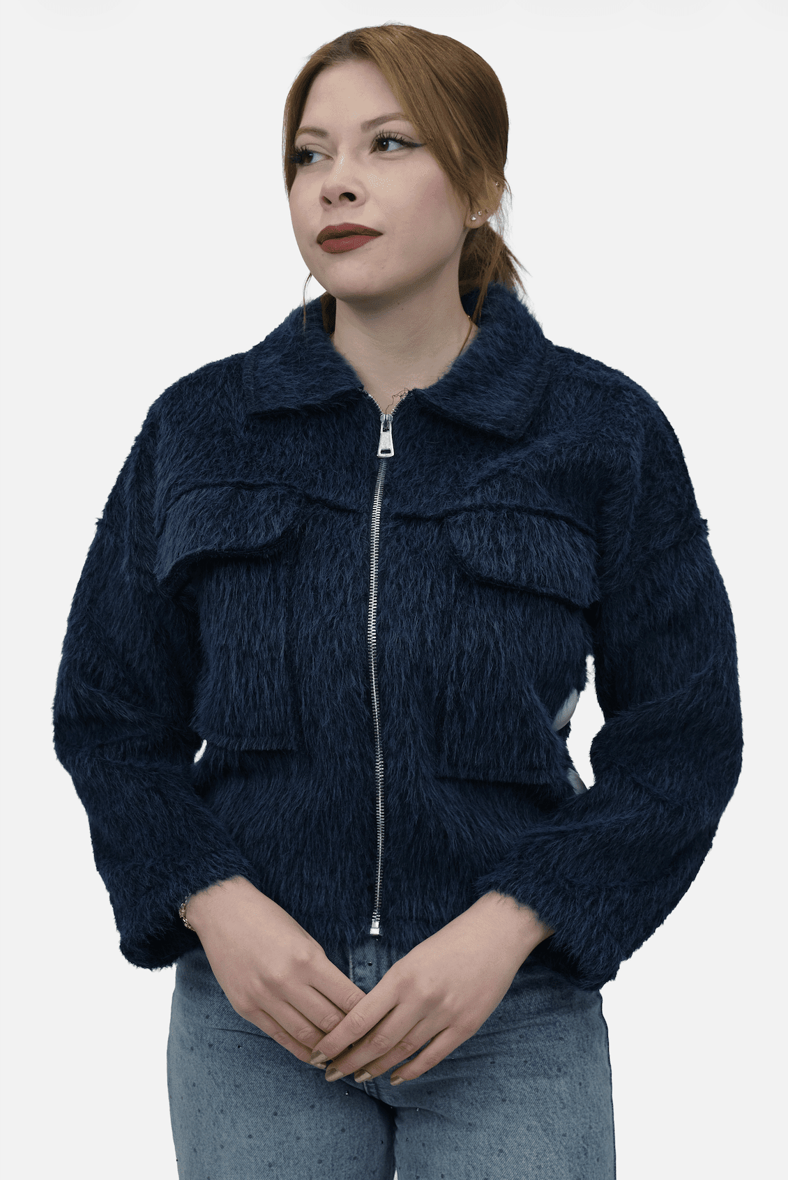 Tüylü Fermuarlı Ceket - 55007 - Desfita