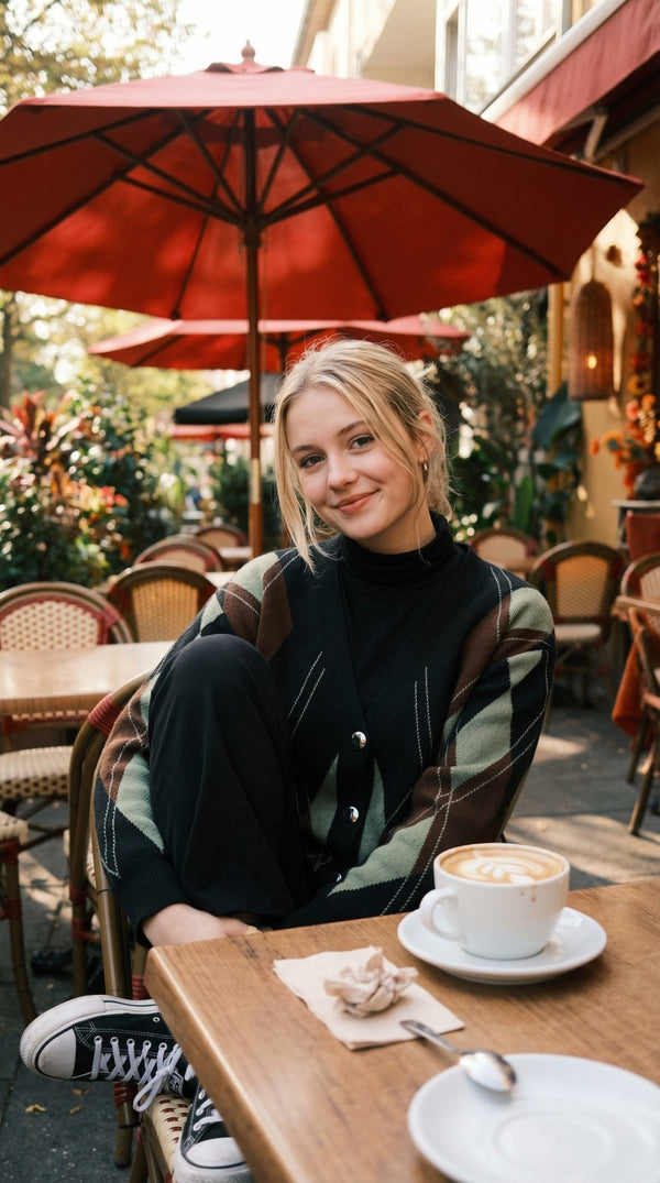 Baklava desenli v yaka triko hırka takım 4017