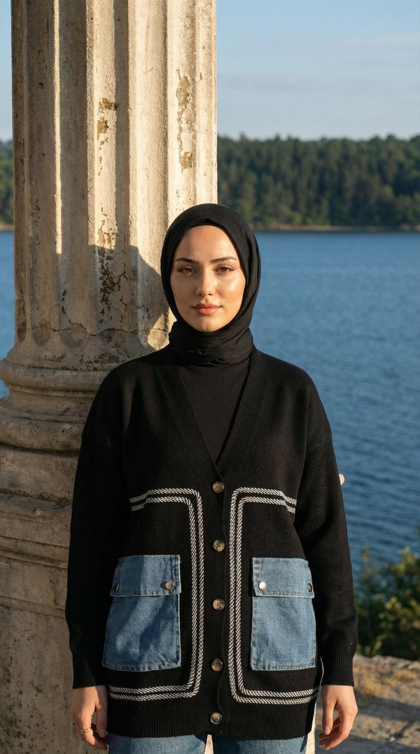 Cep detaylı düğmeli hırka 5122