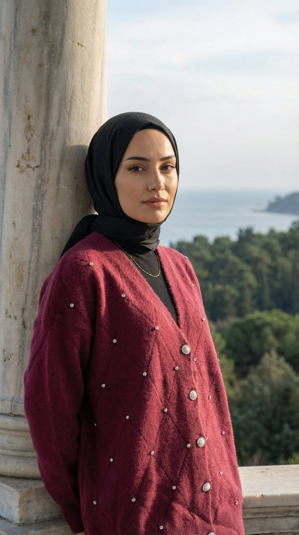 Taşlı düğmeli hırka 3122