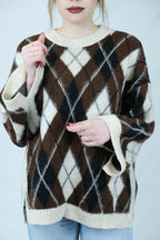 Uzun Baklava desenli triko kazak - Desfita