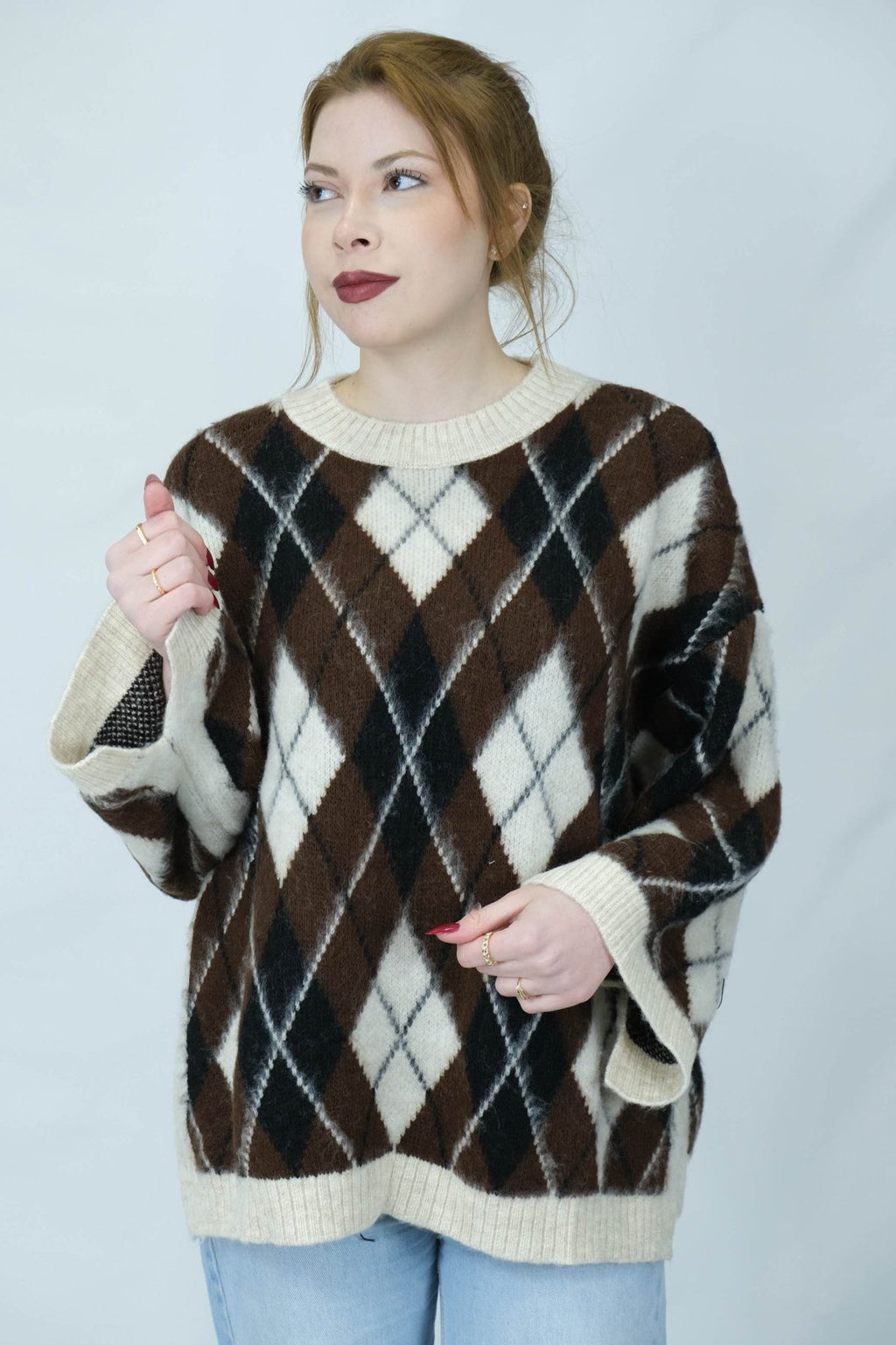 Uzun Baklava desenli triko kazak - Desfita