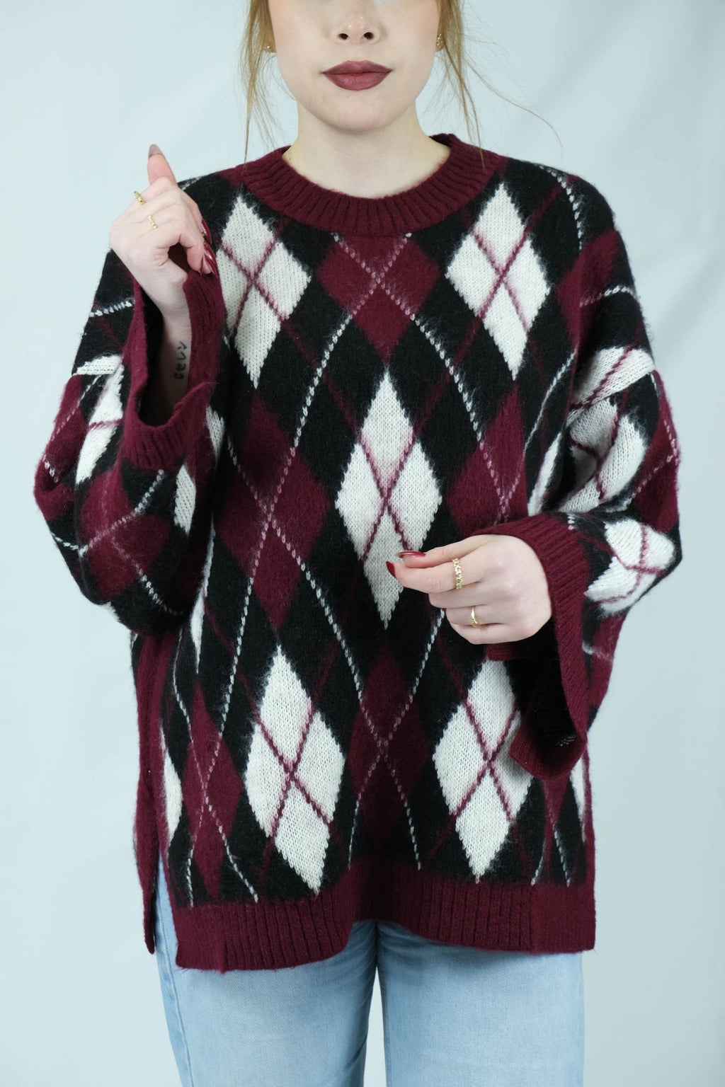 Uzun Baklava desenli triko kazak - Desfita