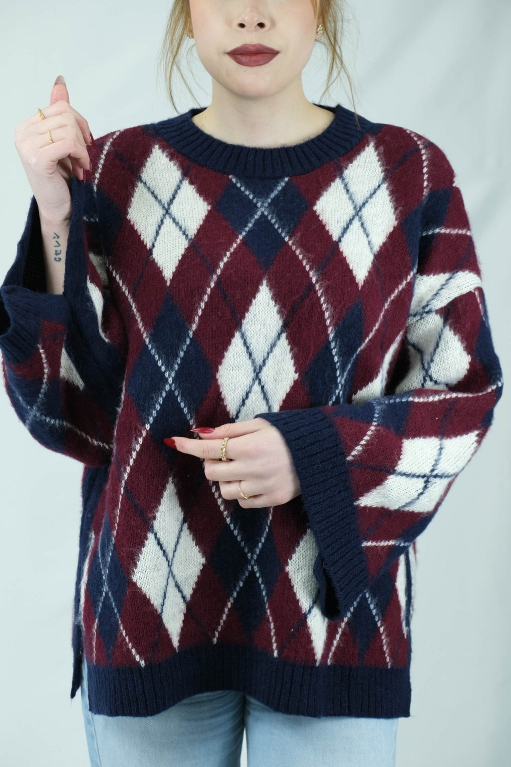 Uzun Baklava desenli triko kazak - Desfita