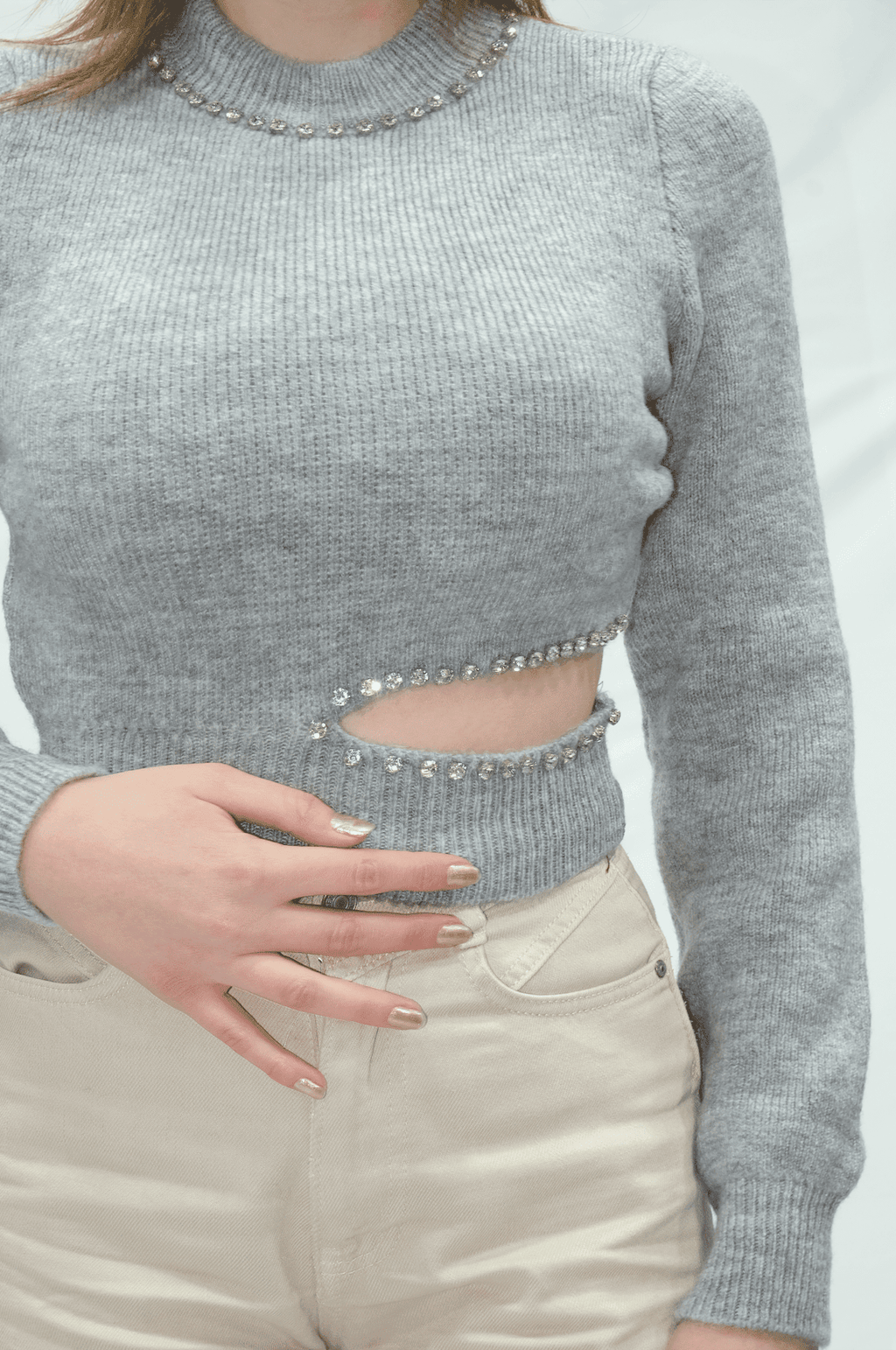 Uzun Kollu Taş Detaylı Kazak 202623 - Desfita