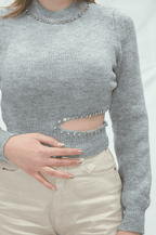 Uzun Kollu Taş Detaylı Kazak 202623 - Desfita