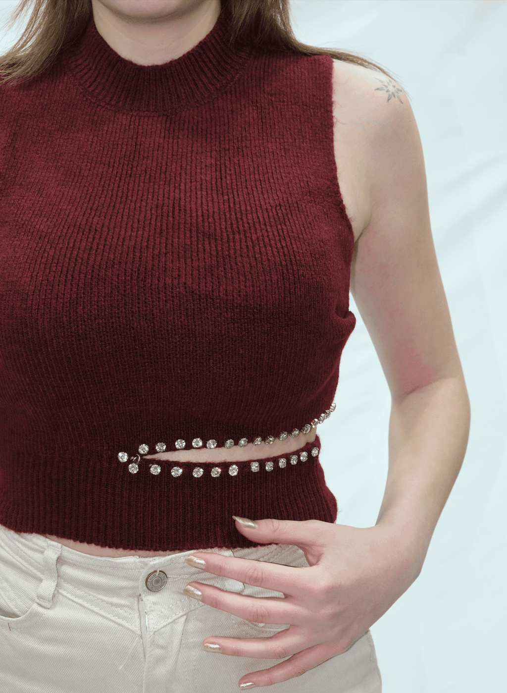 Uzun Kollu Taş Detaylı Kazak 202623 - Desfita