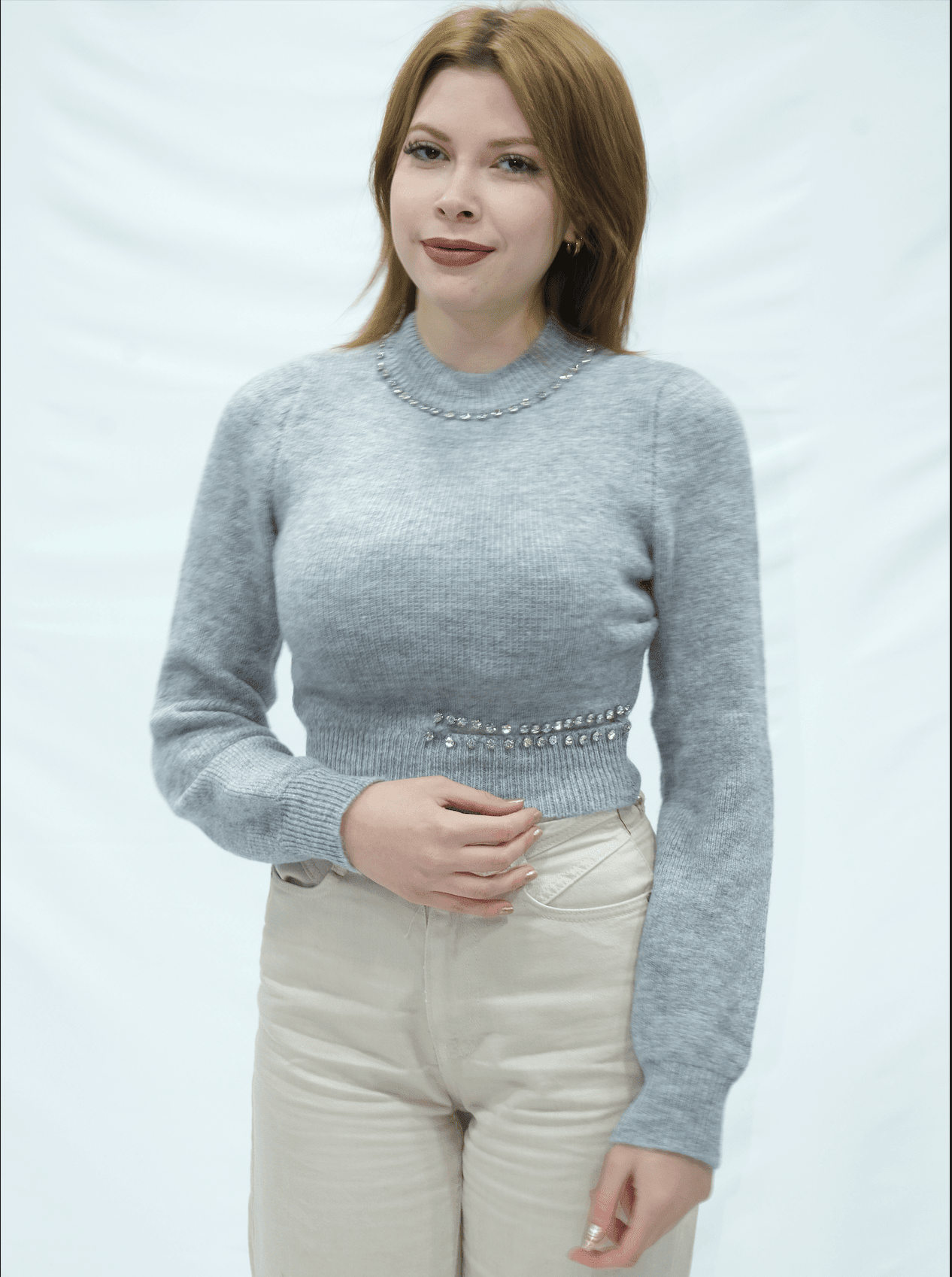 Uzun Kollu Taş Detaylı Kazak 202623 - Desfita